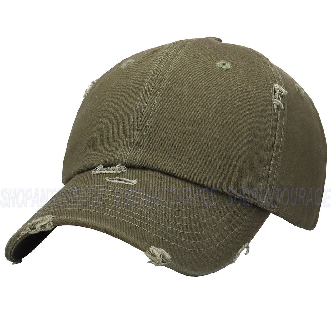 ANTOURAGE Vintage Distressed Unisex Washed Plain Cotton New Baseball Dad Hat Cap - Olive