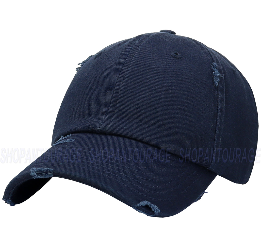 ANTOURAGE Vintage Distressed Unisex Washed Plain Cotton New Baseball Dad Hat Cap - Navy