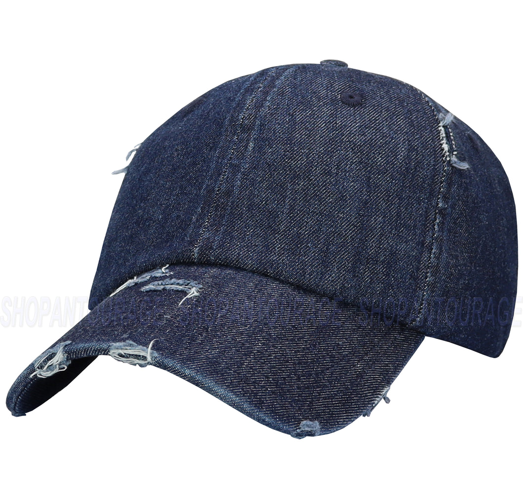 ANTOURAGE Vintage Distressed Unisex Washed Plain Cotton New Baseball Dad Hat Cap - Dark Denim - 10 Units ($5.50 Ea.)