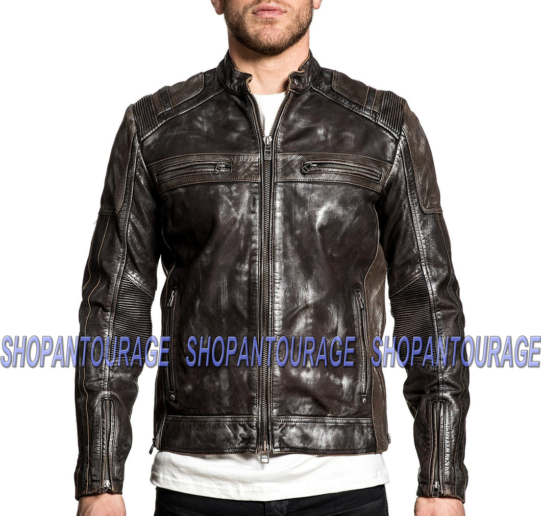 Affliction Evident 110OW331 New Long Sleeve Genuine Leather Moto Jacket for Men