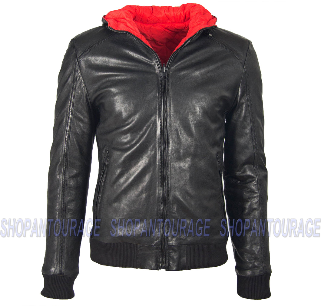 Mauritius Graydon Hooded Reversible 100% Genuine Lambskin Leather Jacket For Men