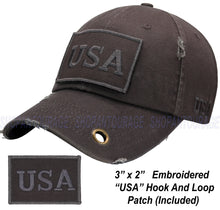 Load image into Gallery viewer, Antourage American Flag Hat for Men and Women | Vintage Baseball Tactical Hat Cap with USA Flag + 2 Patriotic Patches - Grey/ Thin Red Line with Brass Keyhole
