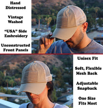 Load image into Gallery viewer, BLUDOBIE American Flag Mesh Snapback Unconstructed Unisex Trucker Hat + 2 Patriotic Patches - Khaki
