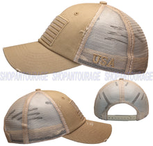 Load image into Gallery viewer, Antourage American Flag Distressed Mesh Collection Hat - Wholesale: Khaki - 10 Units ($7.00 Ea.)
