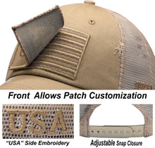 Load image into Gallery viewer, Antourage American Flag Distressed Mesh Collection Hat - Wholesale: Khaki - 10 Units ($7.00 Ea.)
