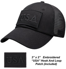 Load image into Gallery viewer, Antourage American Flag Hat for Men and Women | Classic Mesh Baseball Hat Cap with USA Flag + 2 Patriotic Patches - Black
