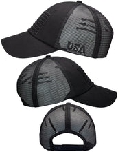 Load image into Gallery viewer, Antourage American Flag Hat for Men and Women | Classic Mesh Baseball Hat Cap with USA Flag + 2 Patriotic Patches - Black
