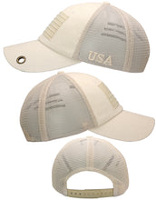 Load image into Gallery viewer, Antourage American Flag Hat for Men and Women | Classic Mesh Baseball Hat Cap with USA Flag + 2 Patriotic Patches - Beige with Keyhole
