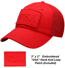 Load image into Gallery viewer, Antourage American Flag Hat for Men and Women | Classic Mesh Baseball Hat Cap with USA Flag + 2 Patriotic Patches - Red
