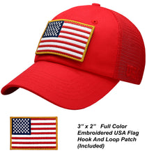 Load image into Gallery viewer, Antourage American Flag Hat for Men and Women | Classic Mesh Baseball Hat Cap with USA Flag + 2 Patriotic Patches - Red
