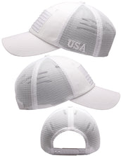 Load image into Gallery viewer, Antourage American Flag Hat for Men and Women | Classic Mesh Baseball Hat Cap with USA Flag + 2 Patriotic Patches - White
