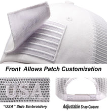 Load image into Gallery viewer, Antourage American Flag Hat for Men and Women | Classic Mesh Baseball Hat Cap with USA Flag + 2 Patriotic Patches - White
