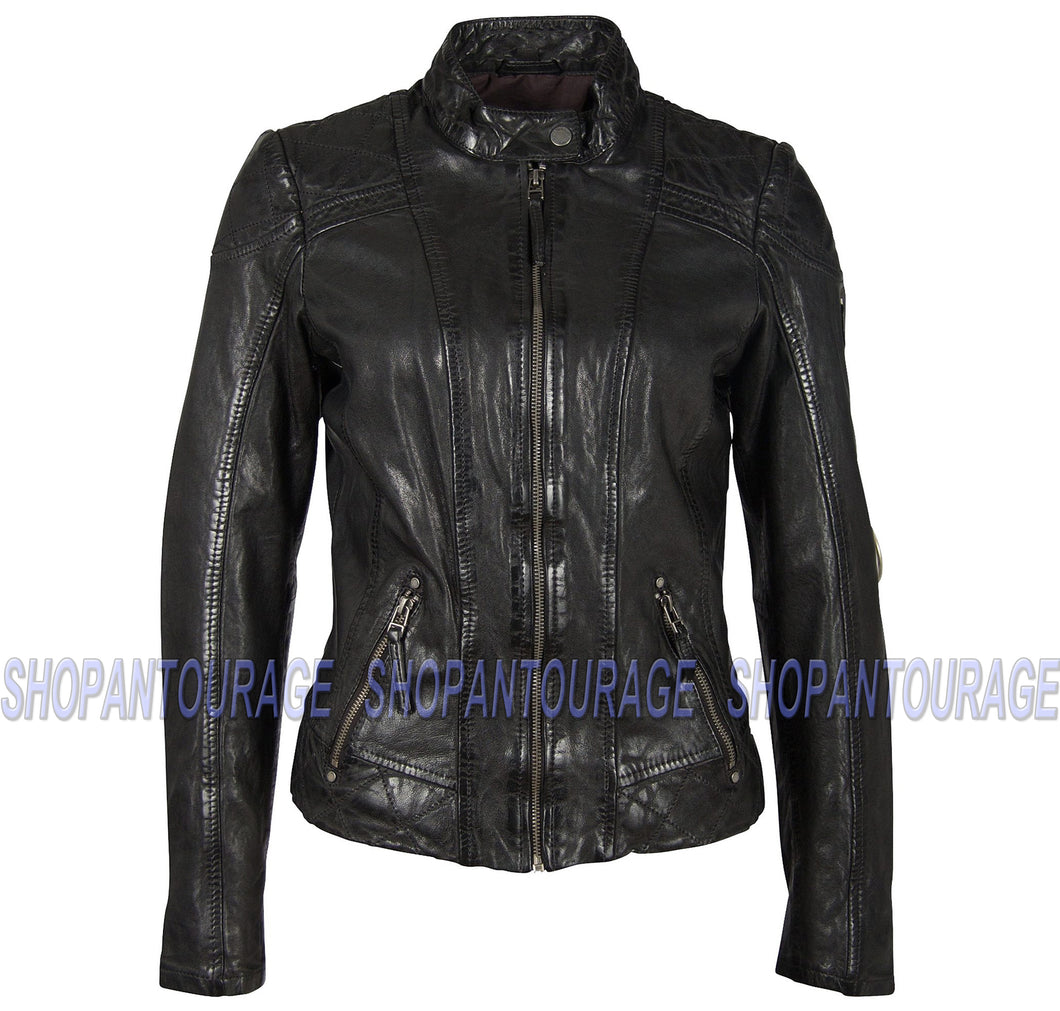 Mauritius Paradyse Black Fashion 100% Genuine Lambskin Leather Jacket For Women