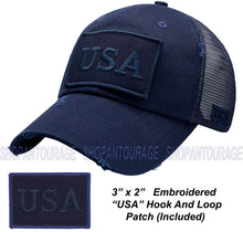 Load image into Gallery viewer, Antourage American Flag Distressed Mesh Collection Hat - Wholesale: Navy - 10 Units ($7.00 Ea.)
