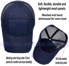 Load image into Gallery viewer, Antourage American Flag Distressed Mesh Collection Hat - Wholesale: Navy - 10 Units ($7.00 Ea.)
