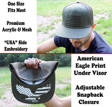 Load image into Gallery viewer, Antourage American Flag Flat Visor Constructed Mesh Snapback Hat + 2 Patriotic Patches - Olive
