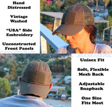 Load image into Gallery viewer, Antourage American Flag Distressed Mesh Collection Hat - Wholesale: Olive - 10 Units ($7.00 Ea.)
