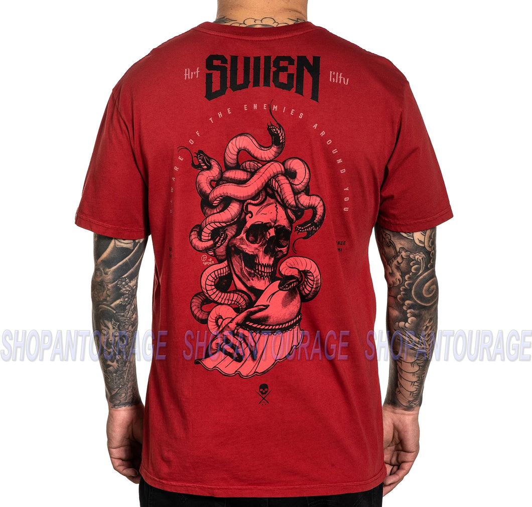 Sullen Medusa SCM3172 New Short Sleeve Graphic Tattoo Red T-shirt For Men_Red