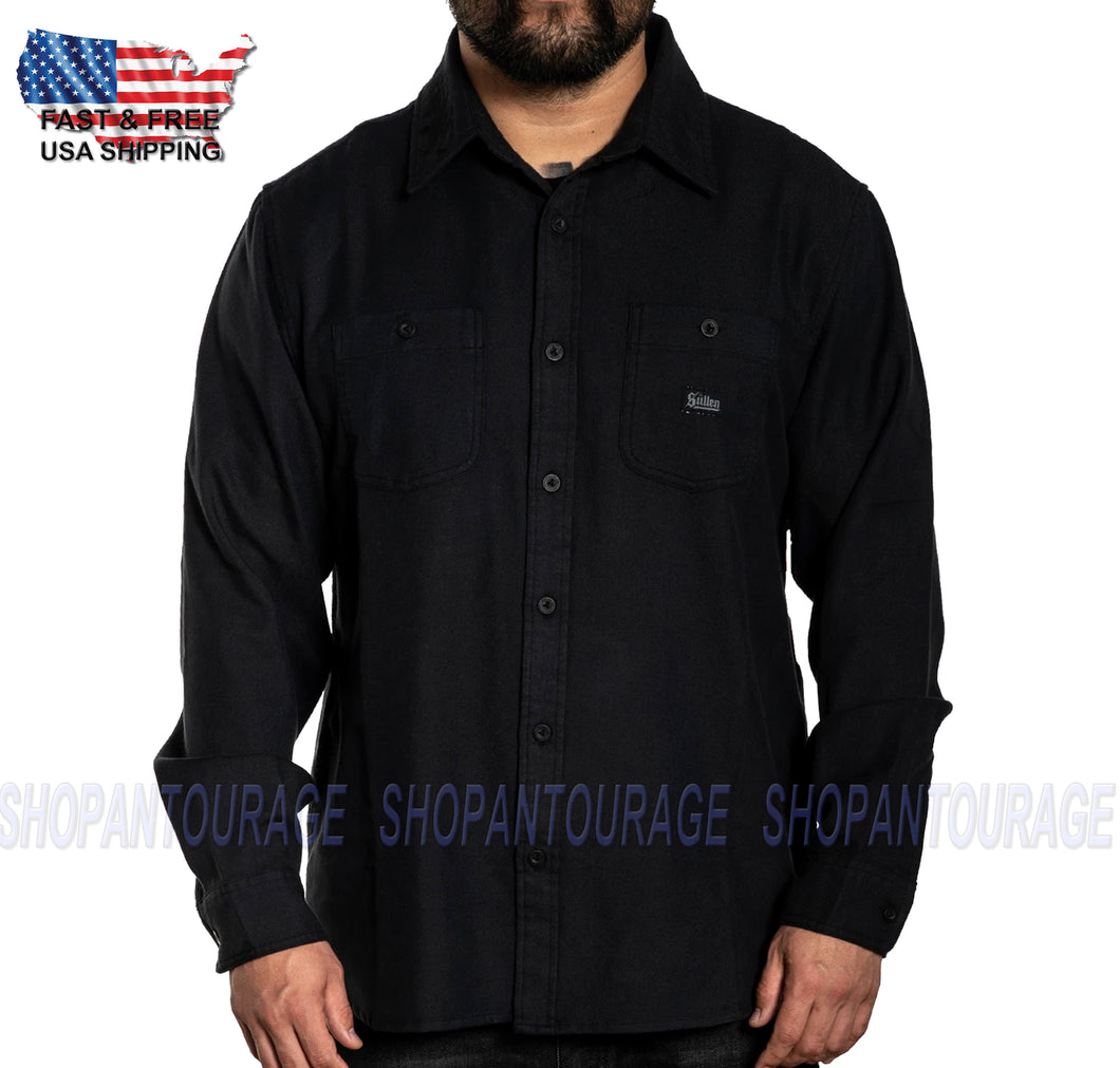 Sullen Pitch Blaq SCM4261 Long Sleeve Flannel Tattoo Button Down Shirt for Men