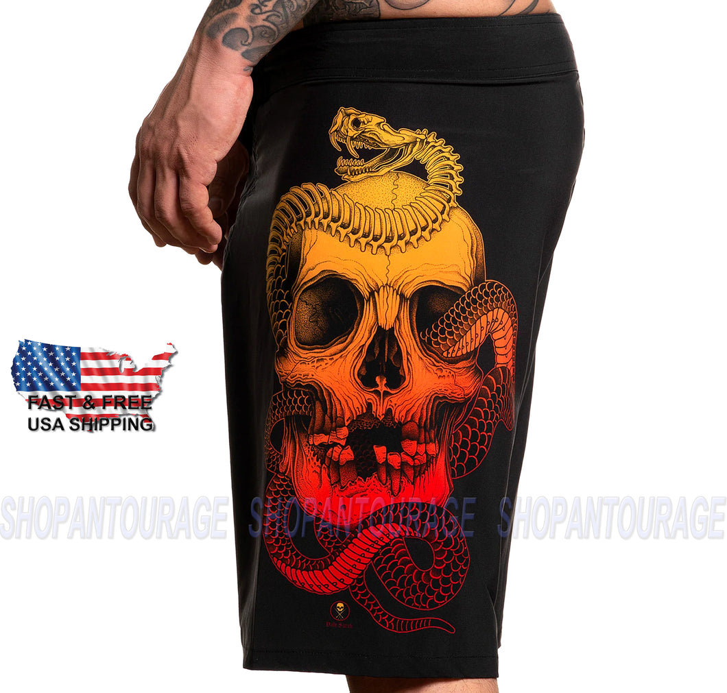 Sullen Art Collective Sarok Skull SCM4622 Tattoo Graphic Board Shorts for Men