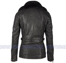 Load image into Gallery viewer, Mauritius Sallie 100% Genuine Lambskin Women`s Leather Jacket with Lamb Fur Collar
