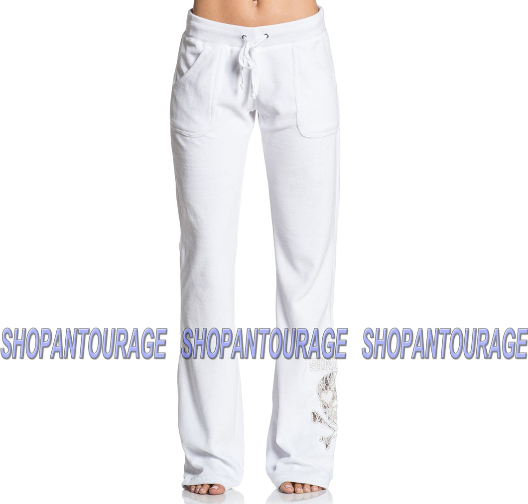 Sinful Shiloh 202TP005 Women`s New White Velour Track Pants By Affliction