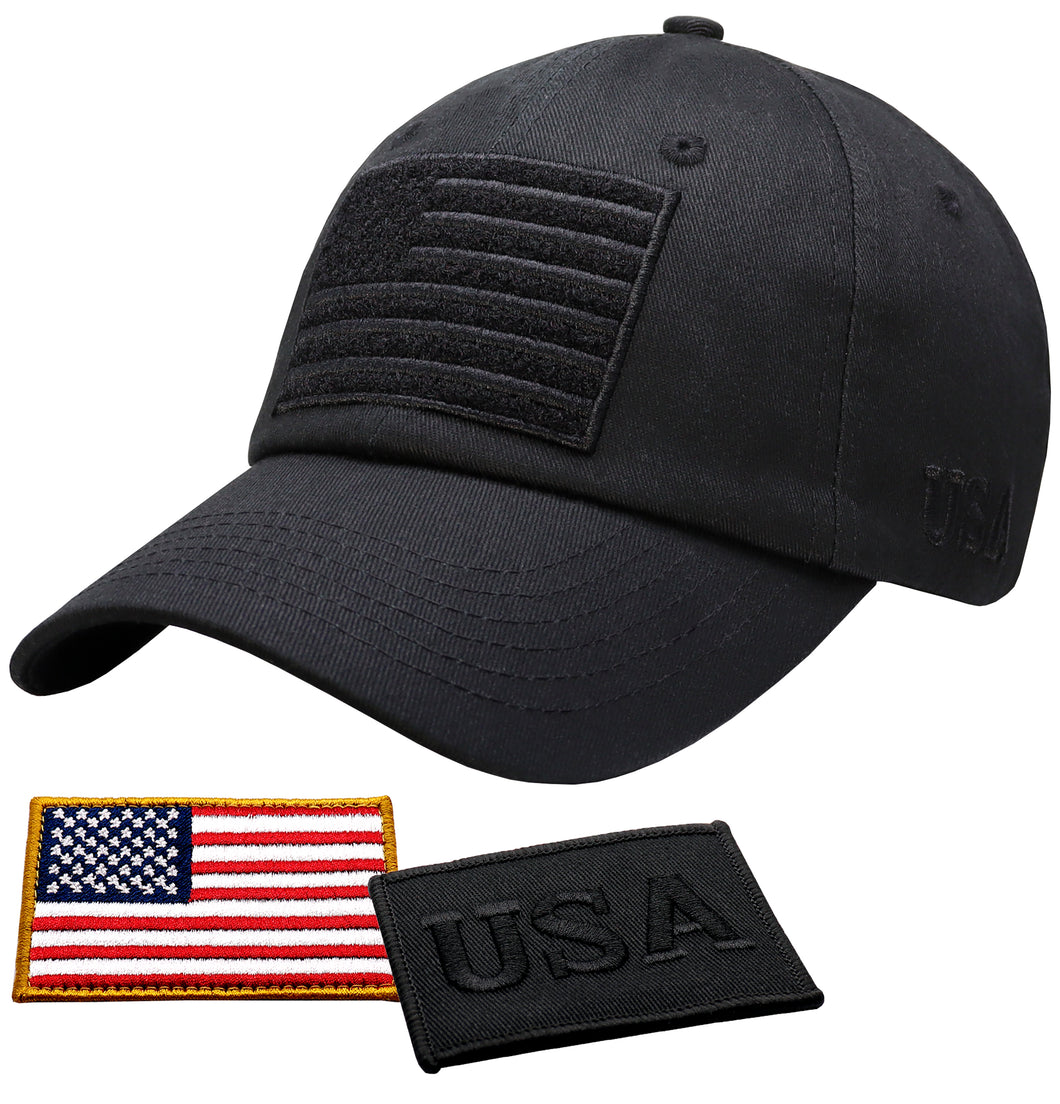 Antourage American Flag Classic Mesh Snapback Unconstructed Unisex Trucker Hat + 2 Patriotic Patches - Black