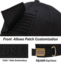 Load image into Gallery viewer, Antourage American Flag Classic Mesh Snapback Unconstructed Unisex Trucker Hat + 2 Patriotic Patches - Black
