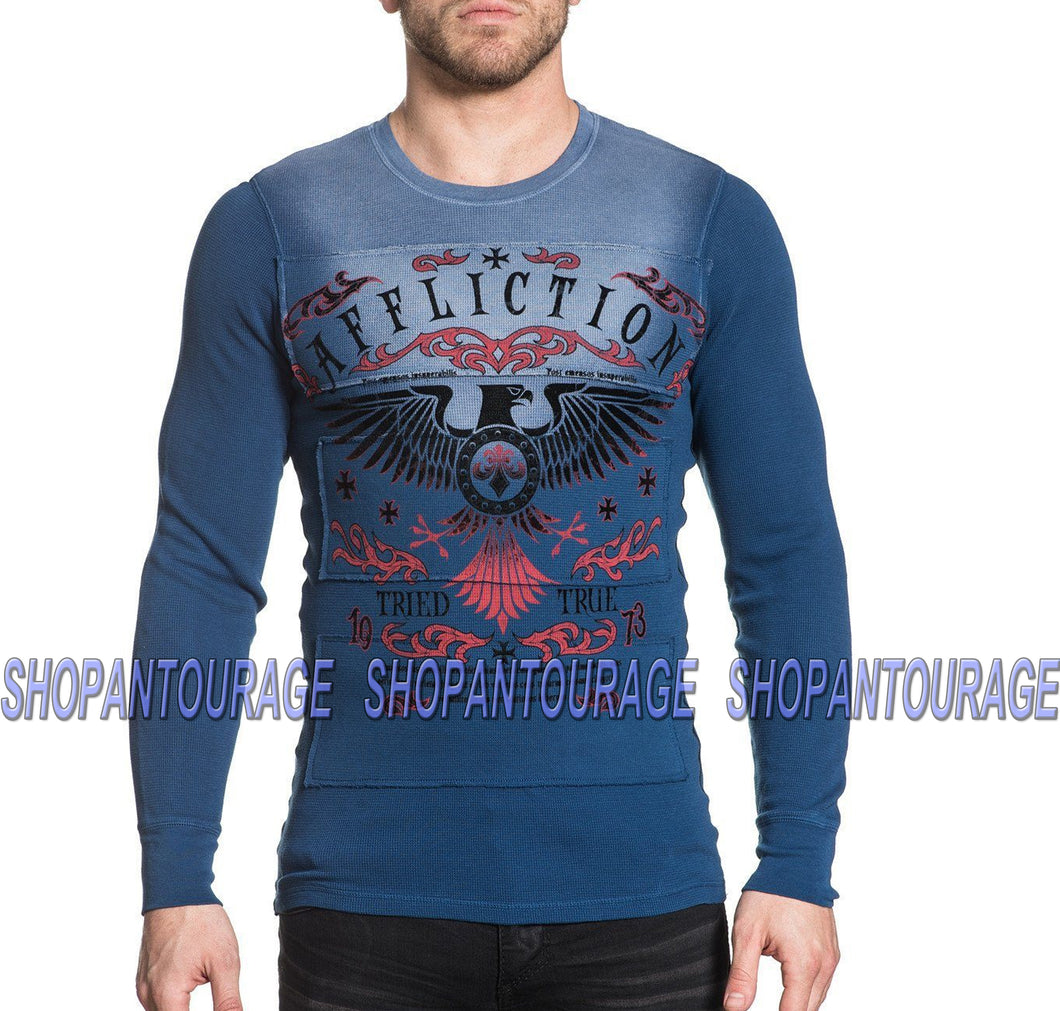 Affliction Tried Eagle A16862 New Long Sleeve Graphic Blue Thermal Top For Men