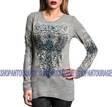 Load image into Gallery viewer, Sinful Twisted Vine S3876 Women`s New Long Sleeve Graphic Grey Top By Affliction
