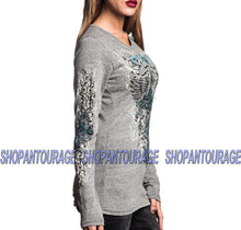 Load image into Gallery viewer, Sinful Twisted Vine S3876 Women`s New Long Sleeve Graphic Grey Top By Affliction
