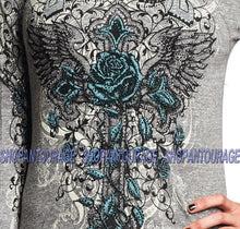 Load image into Gallery viewer, Sinful Twisted Vine S3876 Women`s New Long Sleeve Graphic Grey Top By Affliction
