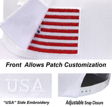 Load image into Gallery viewer, Antourage American Flag Flat Visor Constructed Snapback Hat + 2 Patriotic Patches - White
