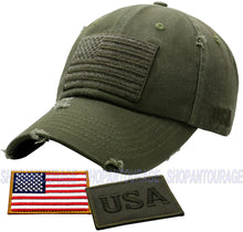 Load image into Gallery viewer, Antourage American Flag Hat for Men and Women | Vintage Baseball Tactical Hat Cap with USA Flag + 2 Patriotic Patches - Olive
