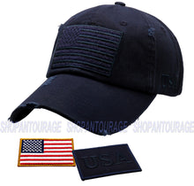 Load image into Gallery viewer, Antourage American Flag Hat for Men and Women | Vintage Baseball Tactical Hat Cap with USA Flag + 2 Patriotic Patches - Navy
