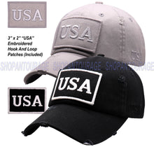 Load image into Gallery viewer, ANTOURAGE 2 PACK: American Flag Hat for Men And Women | Vintage Baseball Tactical Hat Cap With USA Flag + 4 Patches - Black/White + Lt.Grey
