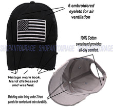 Load image into Gallery viewer, ANTOURAGE 2 PACK: American Flag Hat for Men And Women | Vintage Baseball Tactical Hat Cap With USA Flag + 4 Patches - Black/White + Lt.Grey
