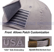 Load image into Gallery viewer, ANTOURAGE 2 PACK: American Flag Hat for Men And Women | Vintage Baseball Tactical Hat Cap With USA Flag + 4 Patches - Black/White + Lt.Grey
