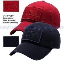 Load image into Gallery viewer, ANTOURAGE 2 PACK: American Flag Hat for Men And Women | Vintage Baseball Tactical Hat Cap With USA Flag + 4 Patches - Navy + Burgundy
