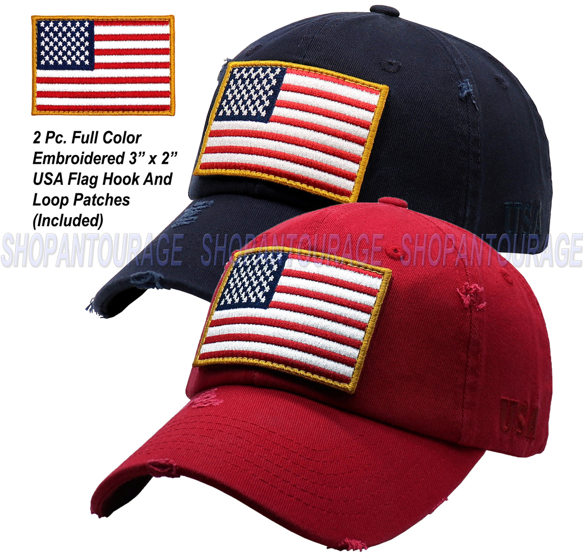 ANTOURAGE 2 PACK: American Flag Hat for Men And Women | Vintage Baseba ...