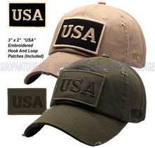 Load image into Gallery viewer, ANTOURAGE 2 PACK: American Flag Hat for Men And Women | Vintage Baseball Tactical Hat Cap With USA Flag + 4 Patches - Olive + Khaki
