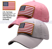 Load image into Gallery viewer, ANTOURAGE 2 PACK: American Flag Hat for Men And Women | Vintage Baseball Tactical Hat Cap With USA Flag + 4 Patches - Pink+Lt.Grey
