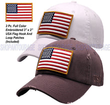 Load image into Gallery viewer, ANTOURAGE 2 PACK: American Flag Hat for Men And Women | Vintage Baseball Tactical Hat Cap With USA Flag + 4 Patches - White+Dr.Grey
