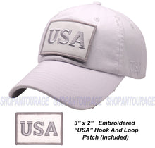 Load image into Gallery viewer, Antourage American Flag Hat for Men and Women | Vintage Baseball Tactical Hat Cap with USA Flag + 2 Patriotic Patches - White
