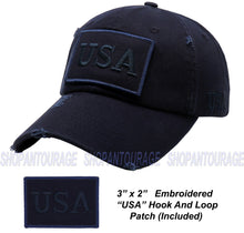 Load image into Gallery viewer, Antourage American Flag Distressed Cotton Collection Hat - Wholesale: Navy - 10 Units ($8.00 Ea.)
