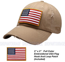 Load image into Gallery viewer, Antourage American Flag Hat for Men and Women | Vintage Baseball Tactical Hat Cap with USA Flag + 2 Patriotic Patches - Khaki
