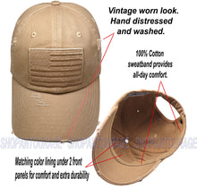 Load image into Gallery viewer, Antourage American Flag Distressed Cotton Collection Hat - Wholesale: Khaki - 10 Units ($8.00 Ea.)
