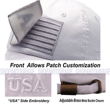 Load image into Gallery viewer, Antourage American Flag Hat for Men and Women | Vintage Baseball Tactical Hat Cap with USA Flag + 2 Patriotic Patches - White
