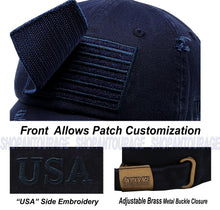 Load image into Gallery viewer, Antourage American Flag Hat for Men and Women | Vintage Baseball Tactical Hat Cap with USA Flag + 2 Patriotic Patches - Navy
